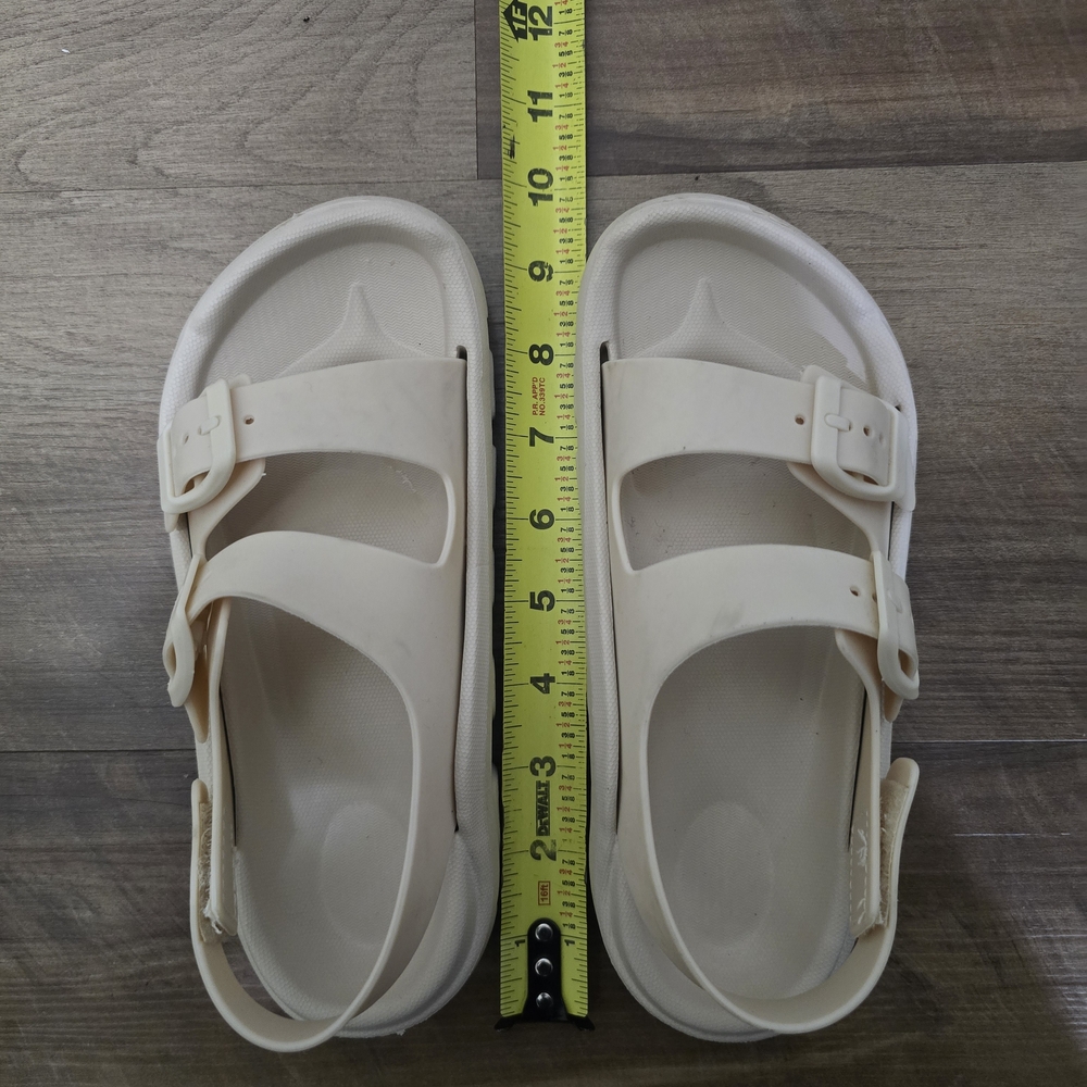 Cream Chunky Platform Sandals - Double Buckle Comfort Slides - Sz 3 - Picture 8 of 8